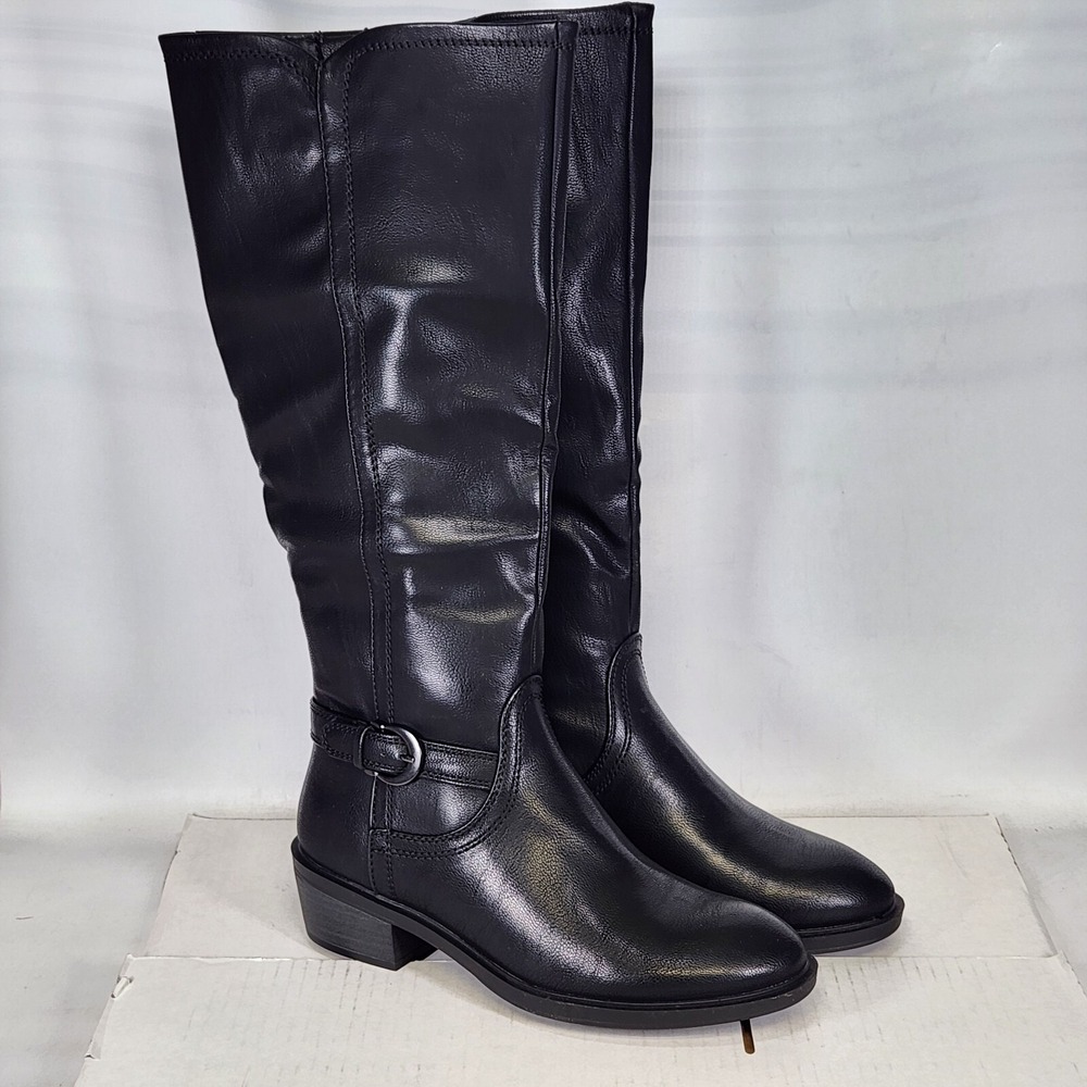 Baretraps Nena Riding Boots Women Size 6 Black Faux Leather Tall Zip Buckle